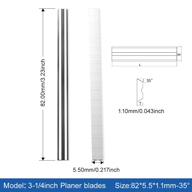 FHONK 3-1/4inch Carbide Hand Planer Replacement Blades, for Woodturning Replacement Cutter Knives, for Craftsman, Bosch, Milwaukee, Makita, DeWalt, Ryobi 3-1/4 Planer, 2-Pcs (82x5.5x1.1) - Image 2